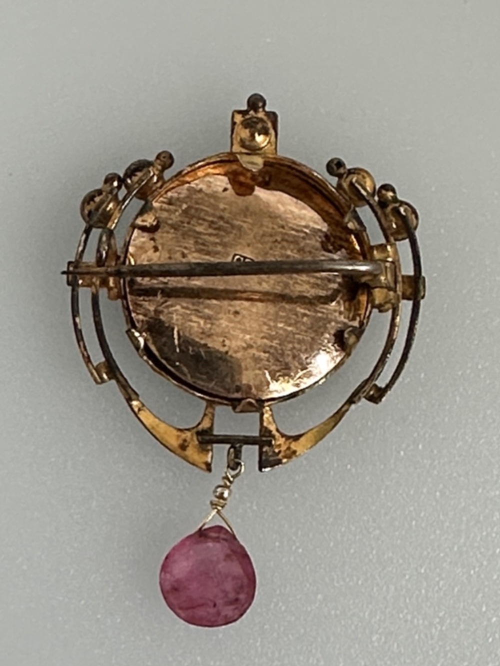 NOUVEAU 10k Gold Brooch amethyst Drop - Picture 2 of 5